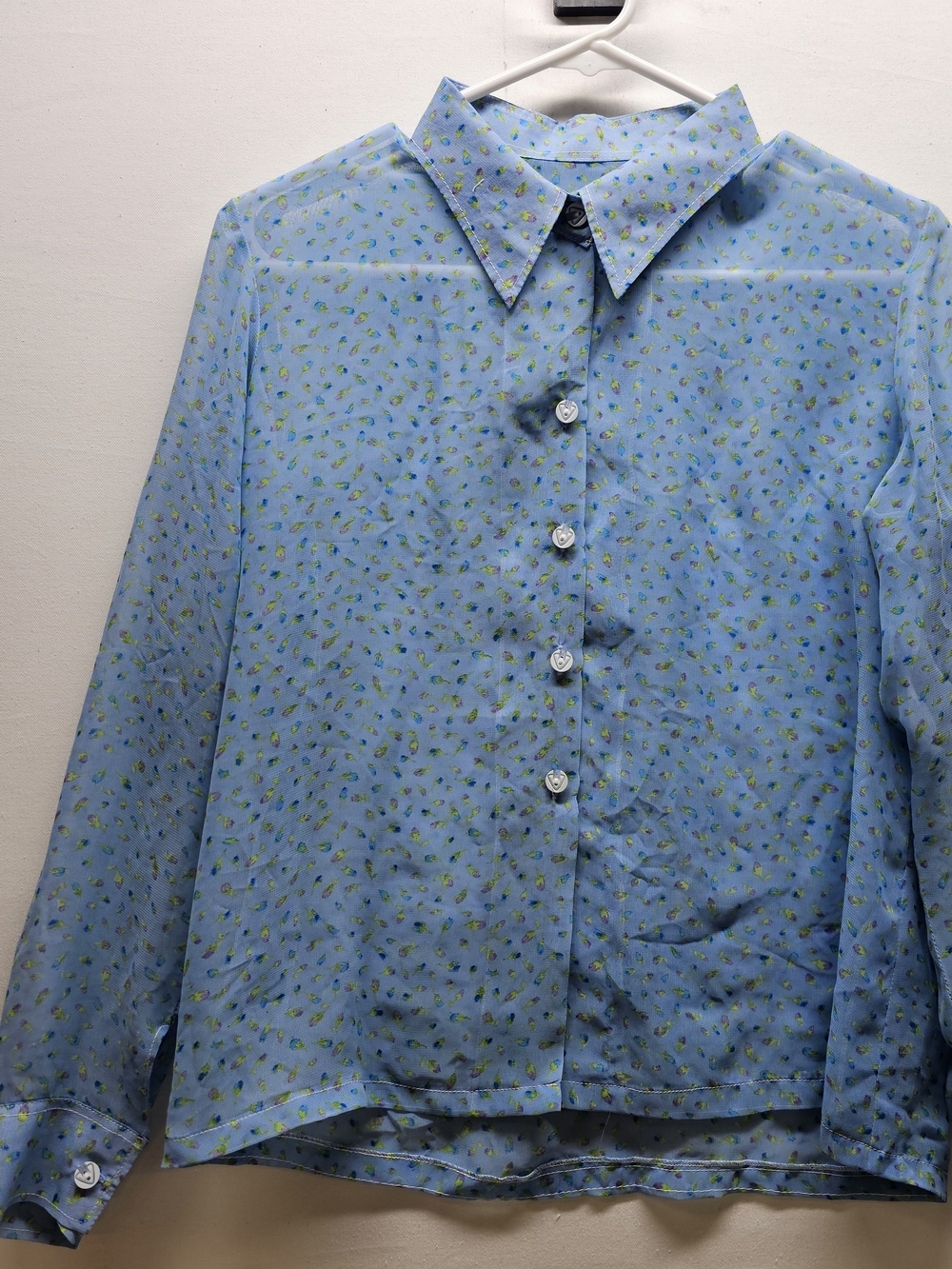 Handmade Light Blue Chiffon Floral Blouse Cottagecore Prairie Soft Girl Vtg 90s